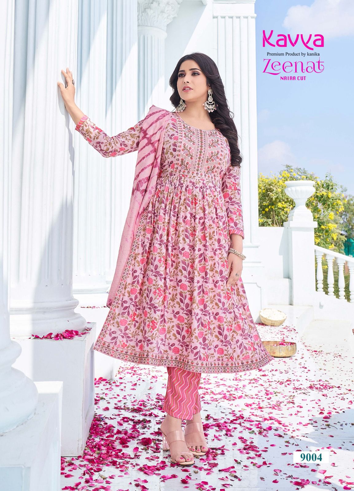 Zeenat Vol 9 By Kavya Naira Cut Printed Kurti With Bottom Dupatta Wholesale Online